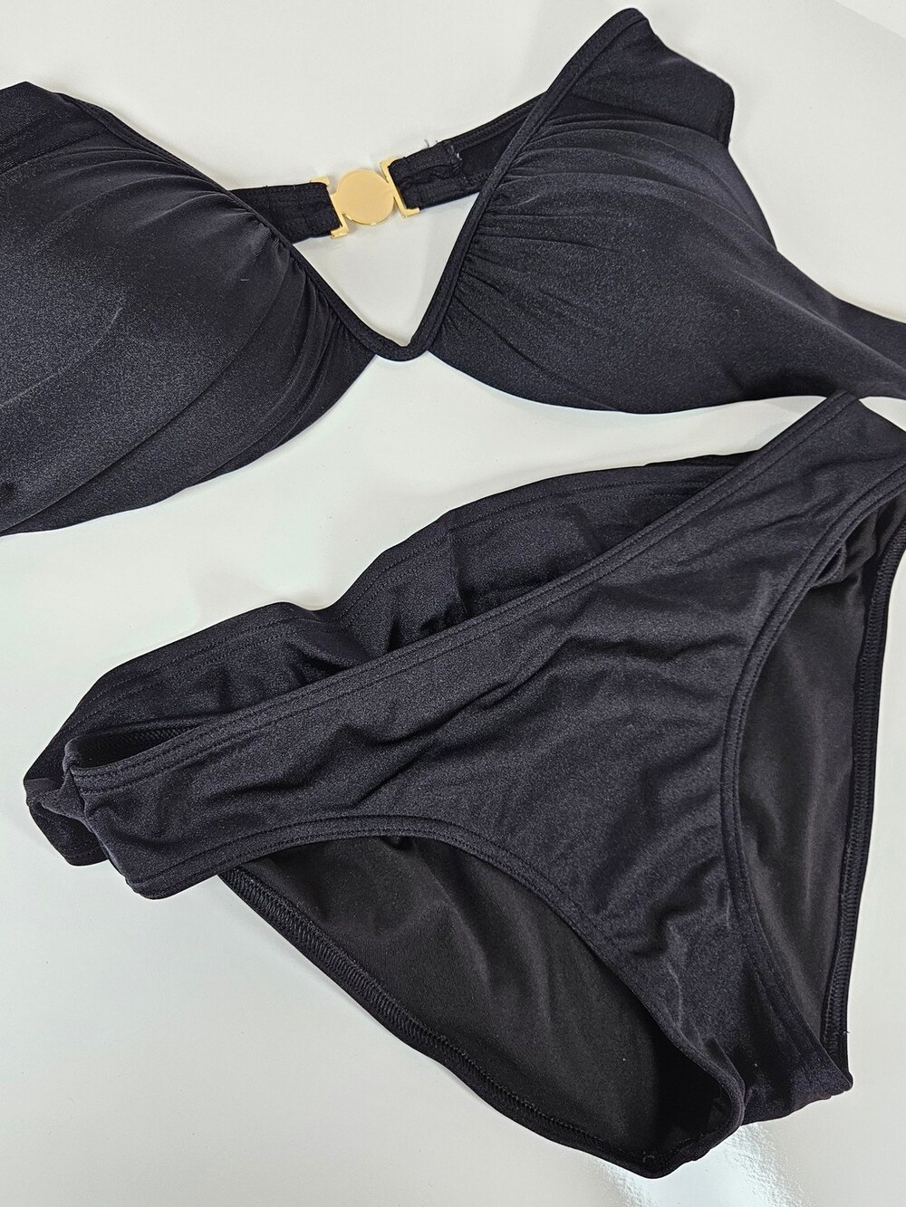 Victoria's Secret Bikini Set Halter Black Gold Hardware Women's Size Medium